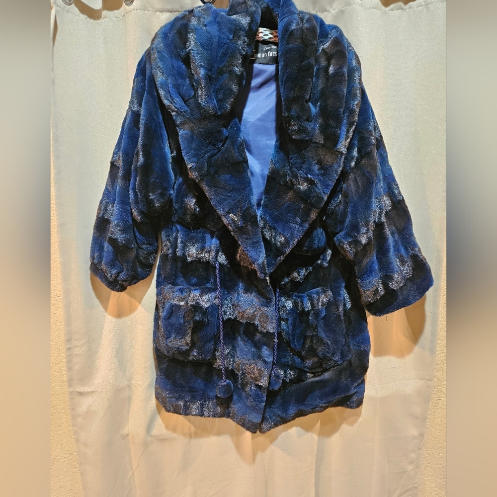 Luxurious Blue Sheared Mink Fur Jacket